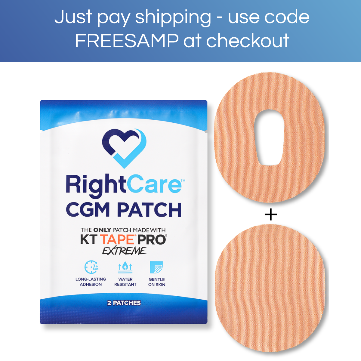 RightCare CGM Adhesive Patch for Dexcom G5/G6 Uncovered Oval, Tan , Made with Synthetic Pro Extreme KT Tape, Bag of 25, Beige