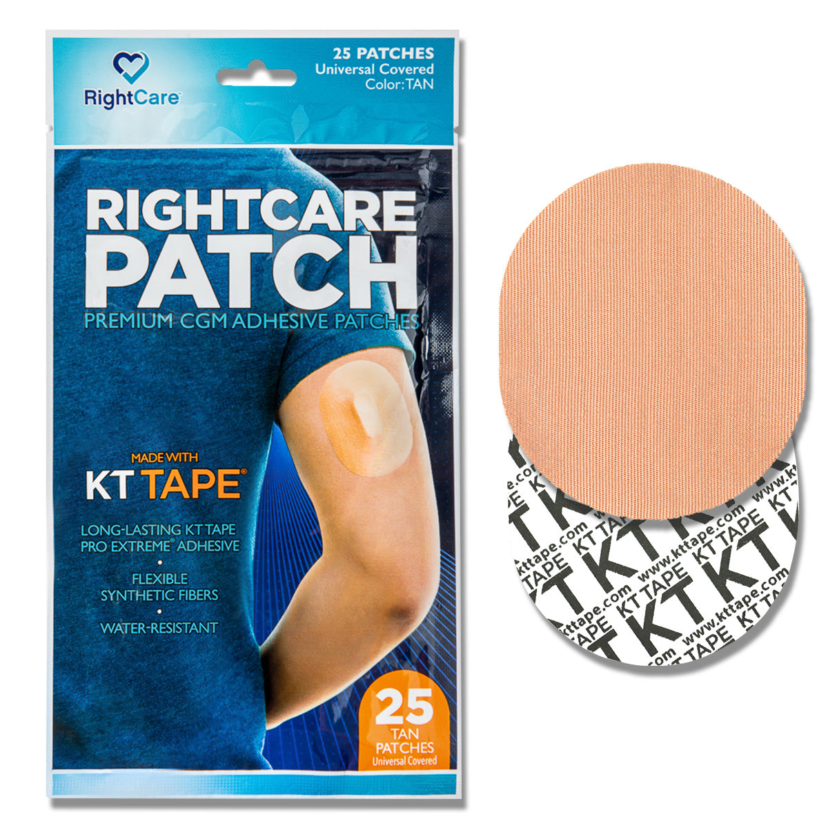 RightCare CGM Adhesive Patch made with KT Tape, Universal, Bag of 25 83169739