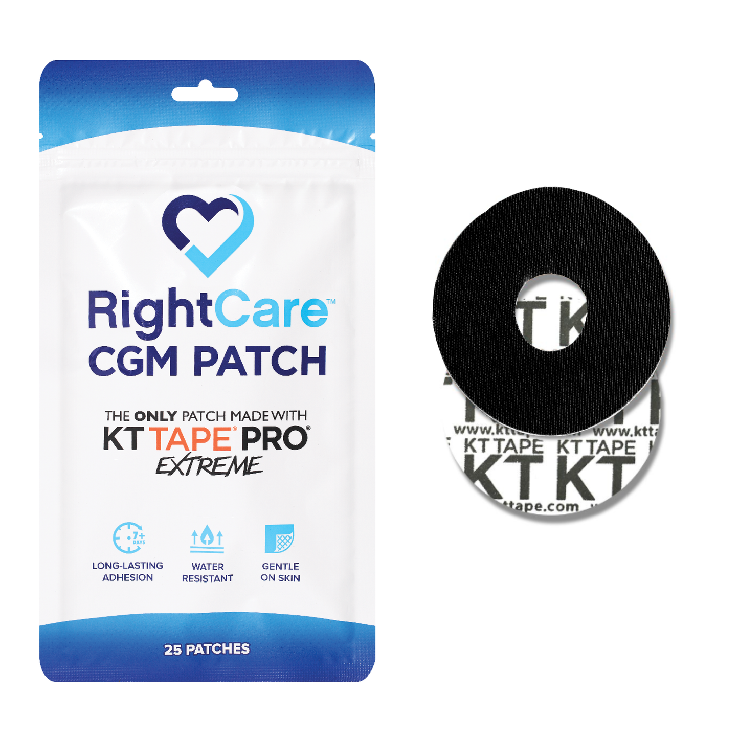 RightCare CGM Adhesive Patch made with KT Tape, Dexcom G7, Bag of 25 65559003